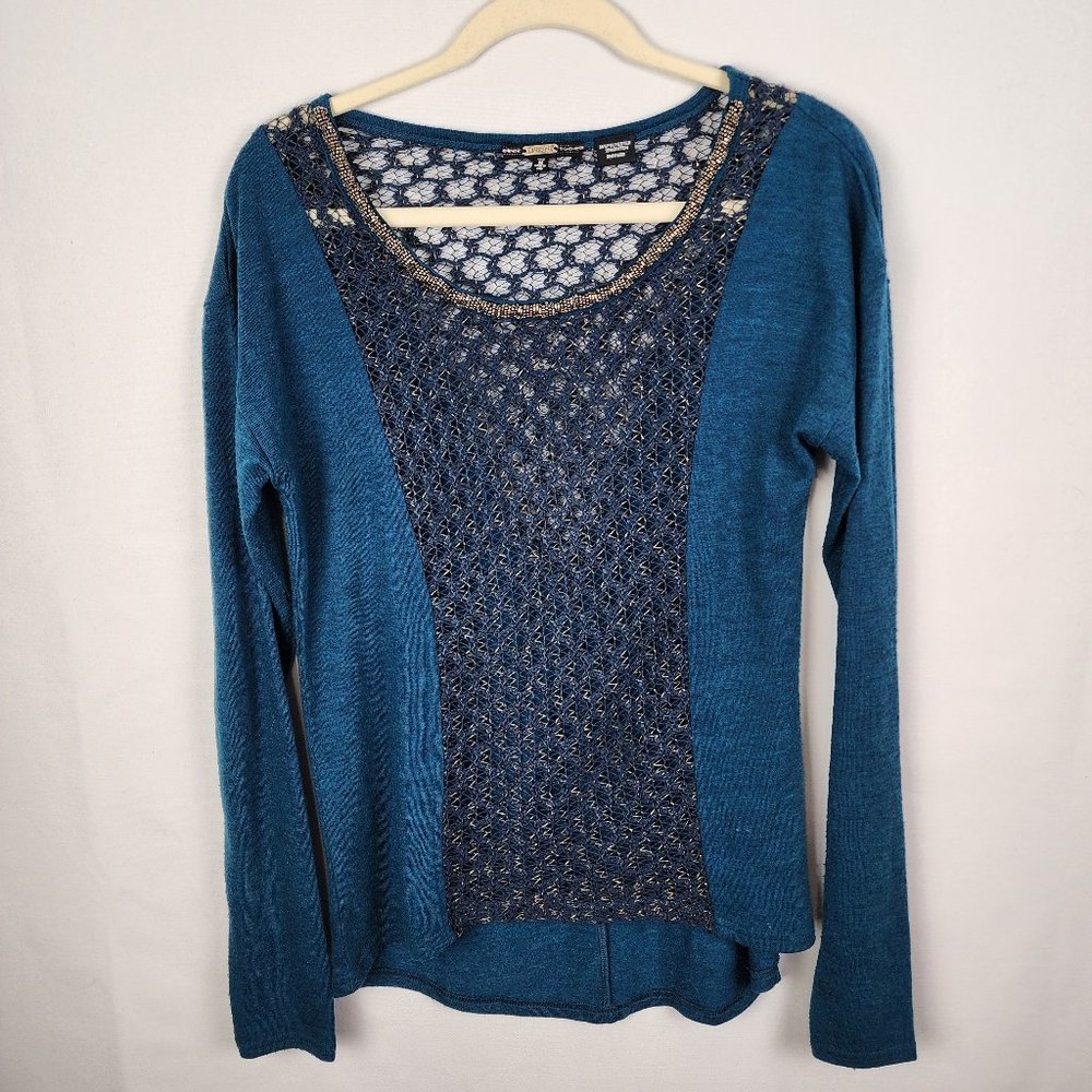 Miss Me Teal Sweater with Lace Panel